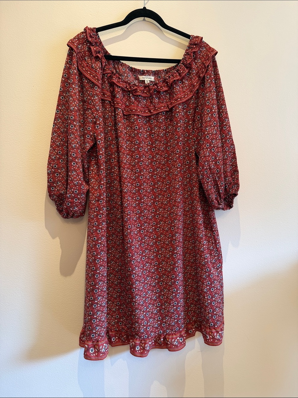 Floral Dark Red/Burgundy Dress ¾ Sleeve - Max Studio